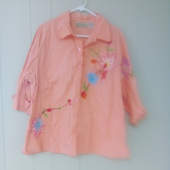 Womens Embroidered Peach Blouse Plus Size 2X Embroidery Bohemian Embroidery Boho - Picture 1 of 4